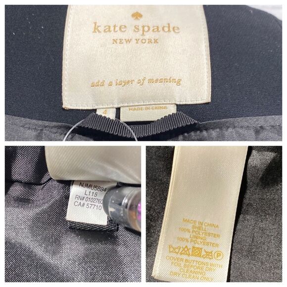 Kate Spade Dorothy Bow Peacoat Dressy Overcoat Heavyweight Black Size 4 - Picture 13 of 15